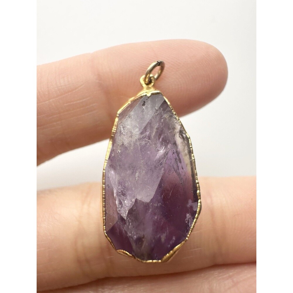 Raw Amethyst Crystal Pendant Natural Stone Gold Tone